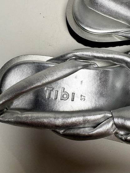 W Size 37.5/38 (Estimated) Tibi Byron Metallic Silver Lambskin Pre-owned Flats