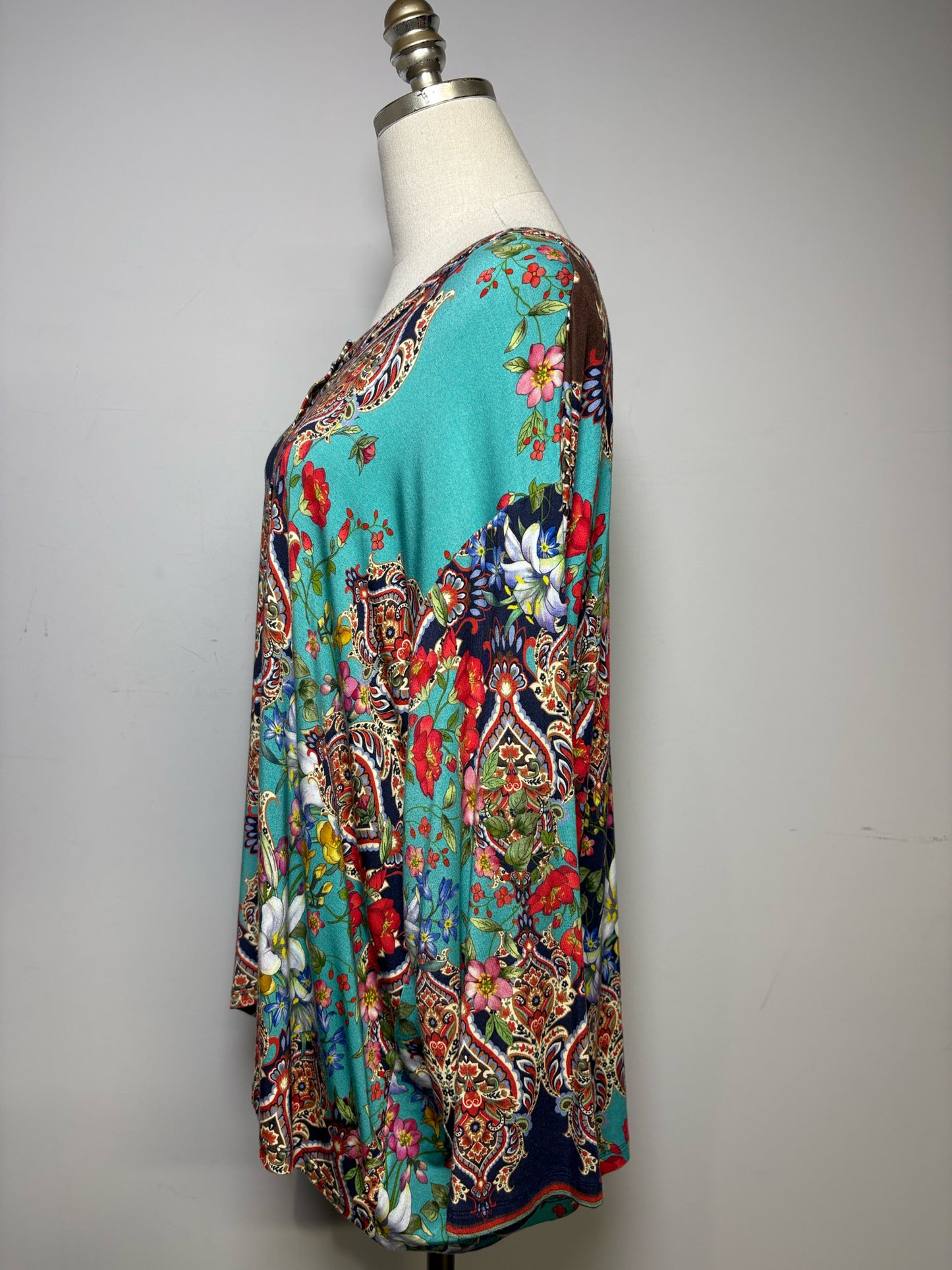 Women Size XXL Johnny Was Olive Green Floral Print Pre-Owned Long Sleeve Shirt