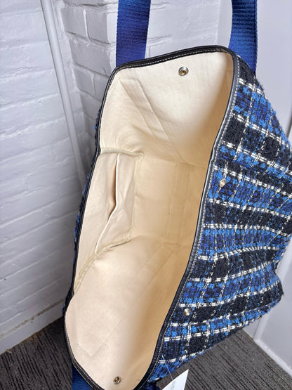 Rue de Verneuil Plaid Wool Pre-owned Blue, Black, Cream Purse