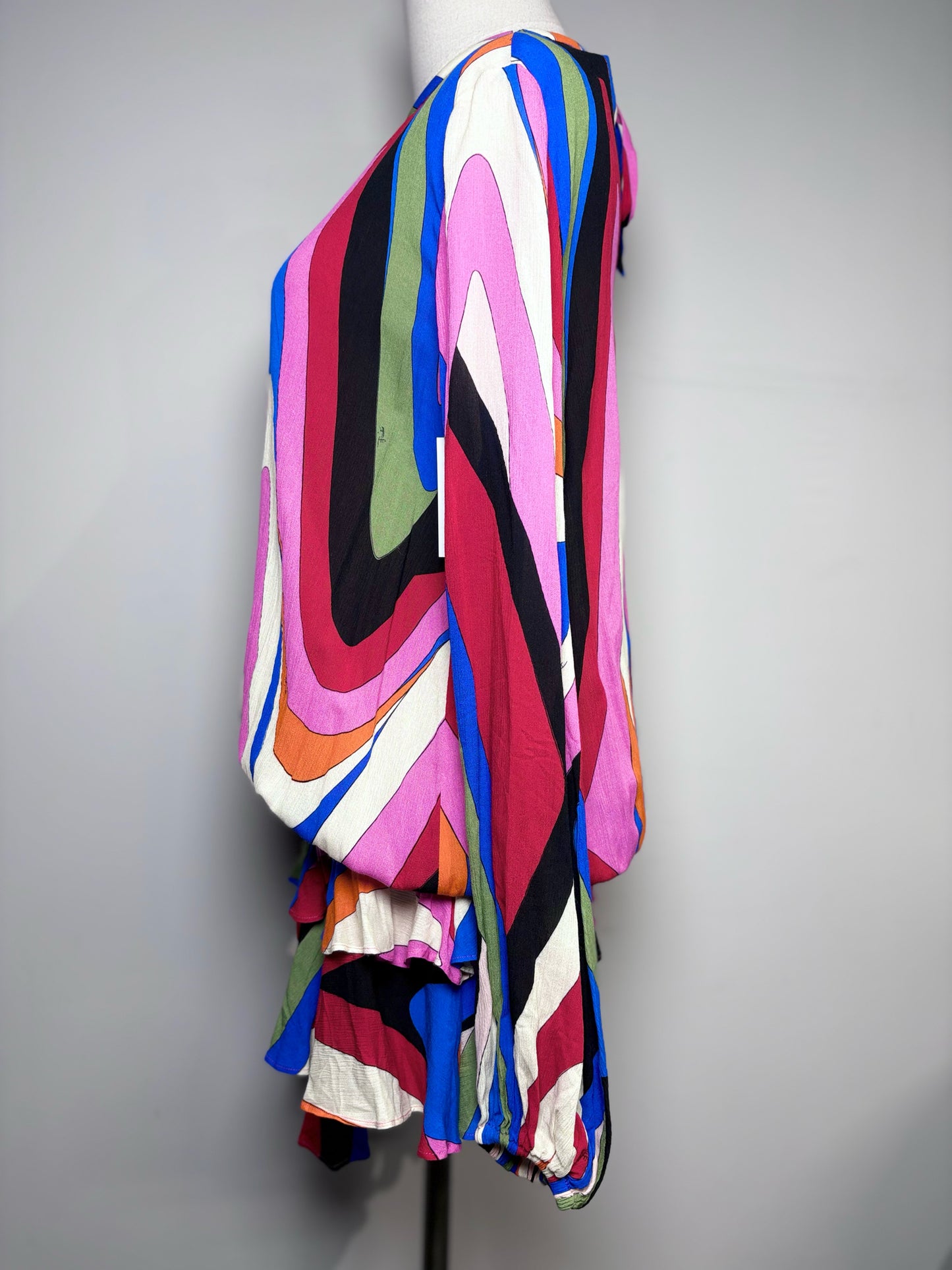 Women Size 8 Emilio Pucci Muti Color Abstract Iride-Print Georgette Mini Dress