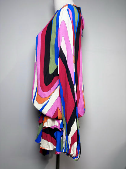 Women Size 8 Emilio Pucci Muti Color Abstract Iride-Print Georgette Mini Dress