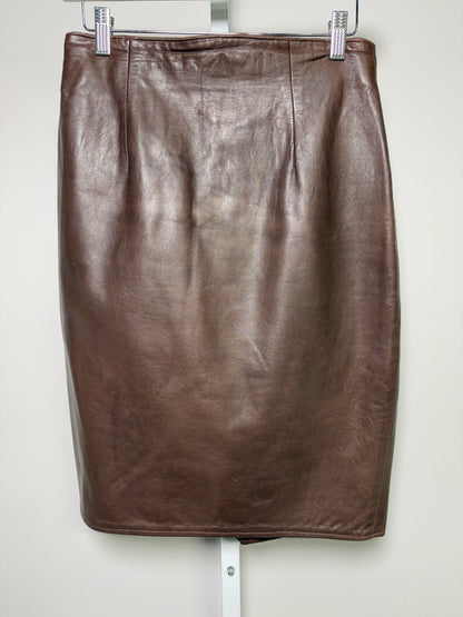 Women Size 8 Vakko Brown Leather Pencil Skirt