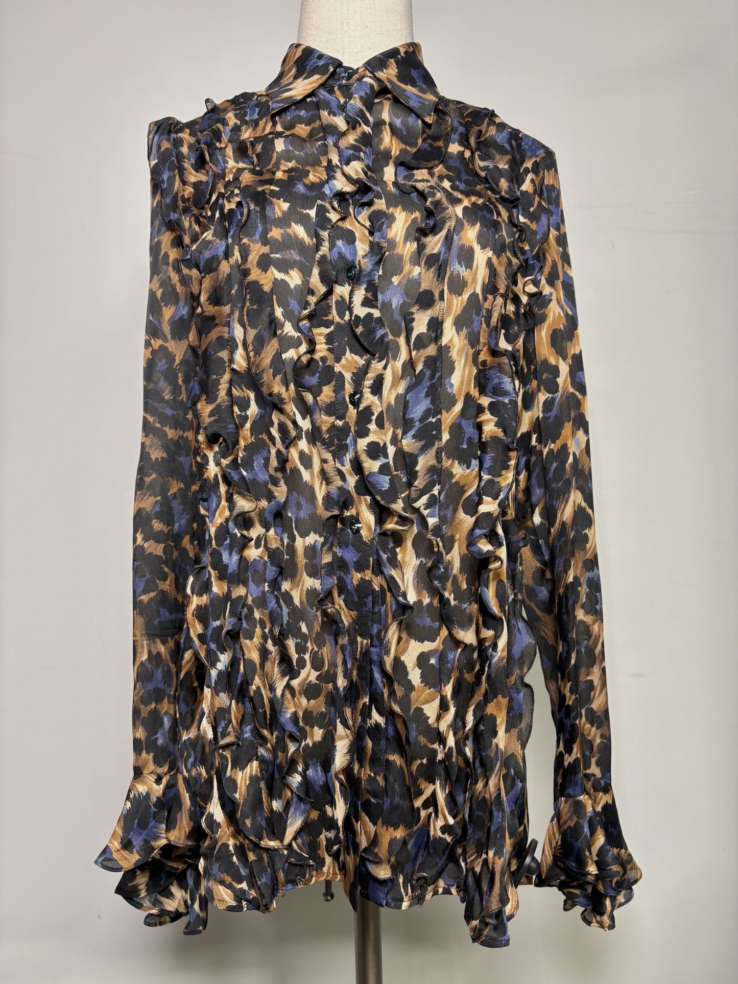 Women Size 38 (2 US) Blumarine Black Abstract Print 100% Silk Blouse