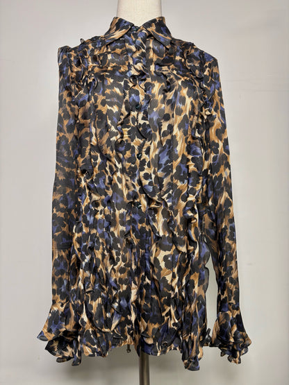 Women Size 38 (2 US) Blumarine Black Abstract Print 100% Silk Blouse