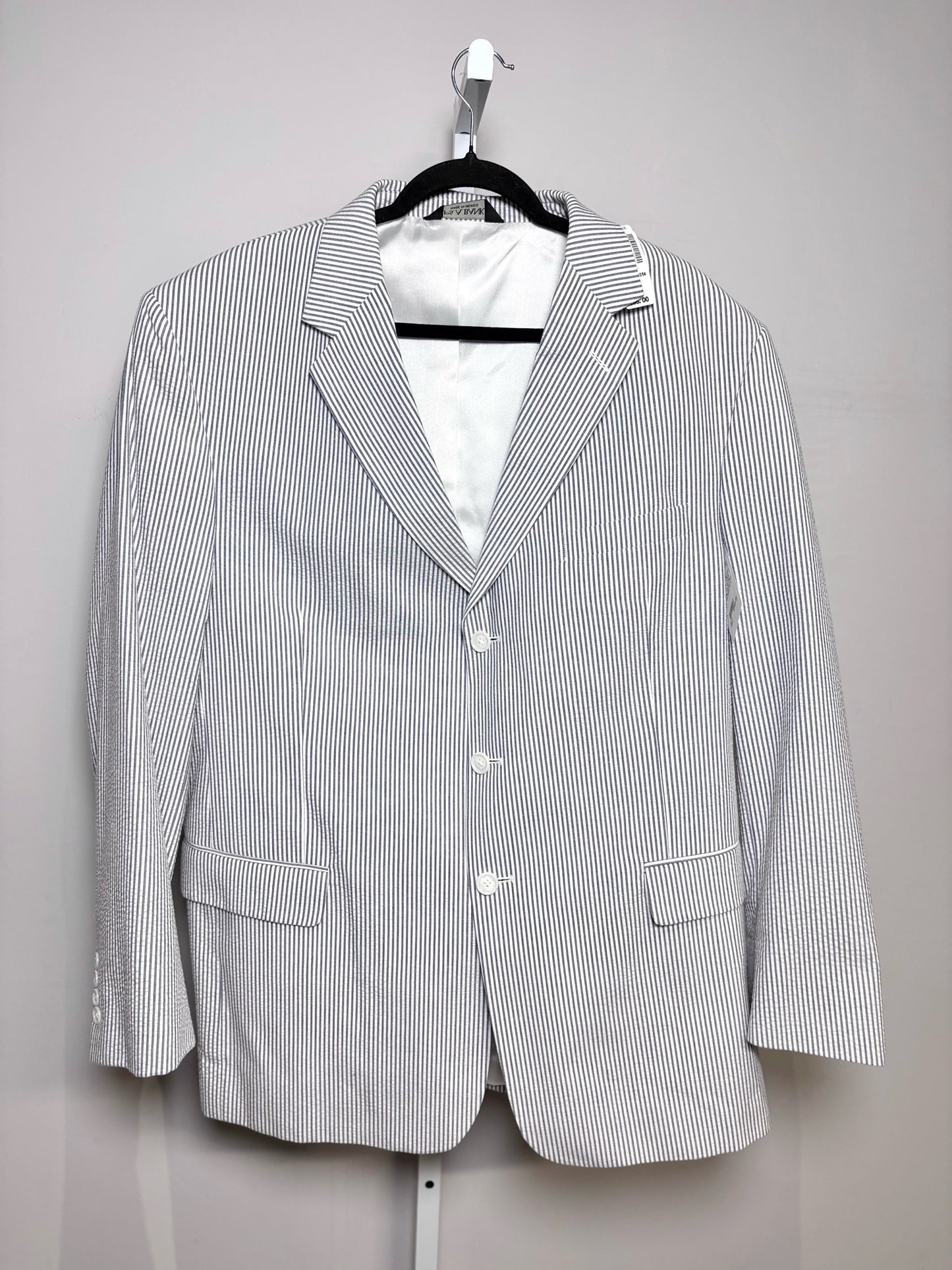 Jos. A. Bank Blue & White 100% Cotton Searsucker Men's 46R Suit NWT Pre-Owned