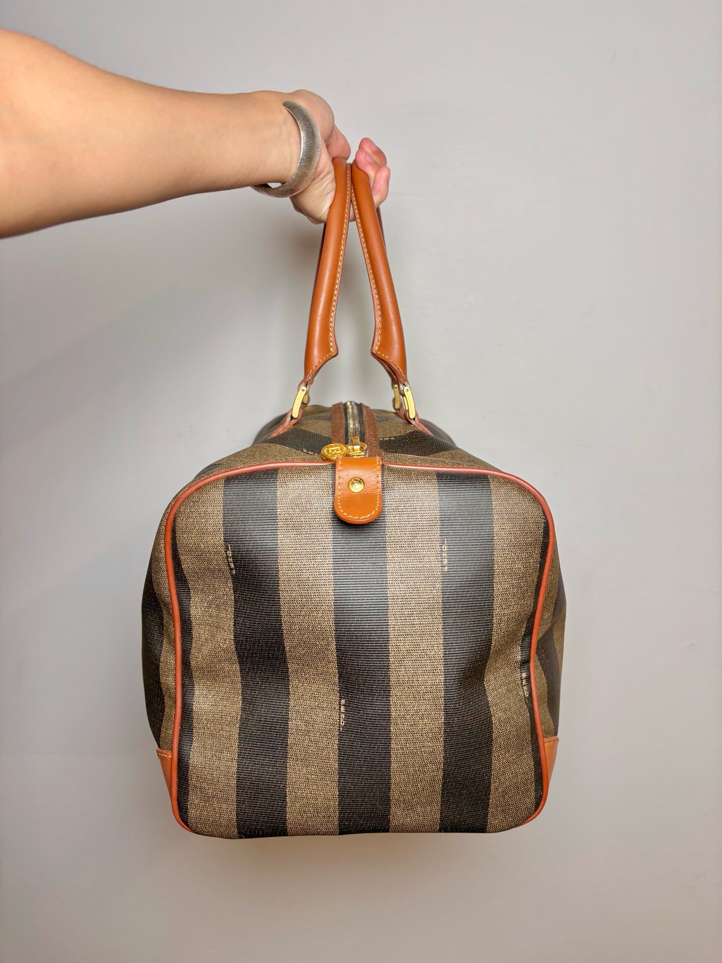 Vintage Fendi Beige, Tan Monogram Coated Canvas Duffle Pre-Owned