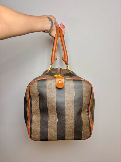 Vintage Fendi Beige, Tan Monogram Coated Canvas Duffle Pre-Owned