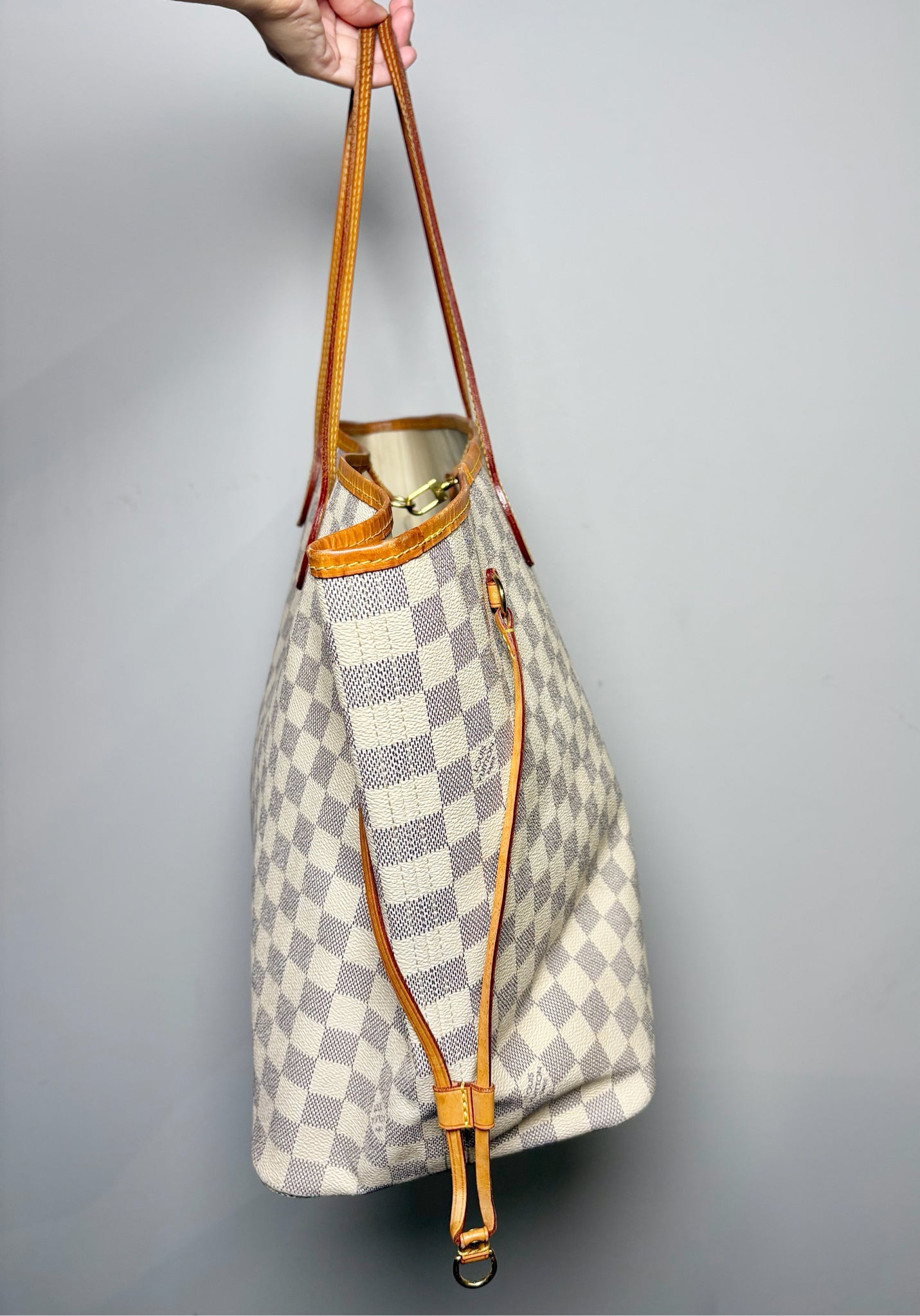 Coated Canvas Pre-owned Neverfull GM Damier Azur Louis Vuitton Bag