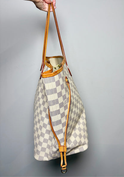 Coated Canvas Pre-owned Neverfull GM Damier Azur Louis Vuitton Bag