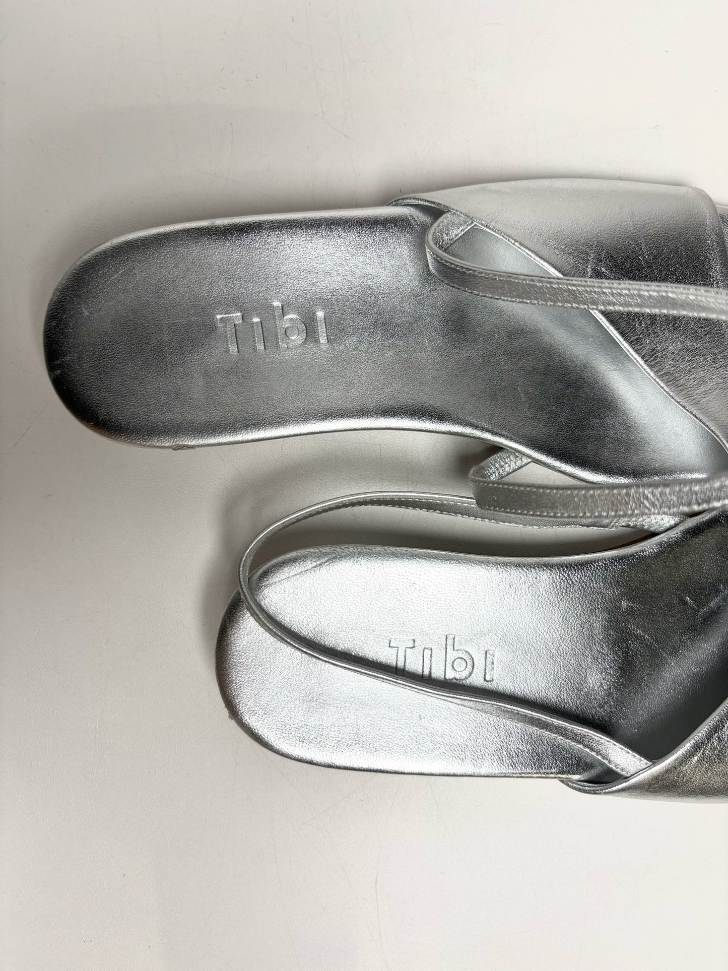 W Shoe Size 37.5 Tibi Avi Asymmetric Metallic Silver Pre-owned Flat Sandal