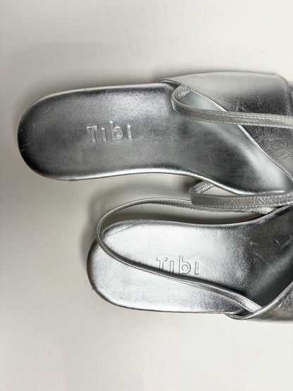 W Shoe Size 37.5 Tibi Avi Asymmetric Metallic Silver Pre-owned Flat Sandal