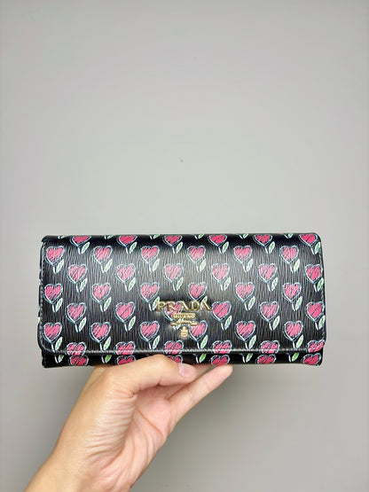 Prada Leather NWT Black Cowhide Vitello Move Love Continental Wallet