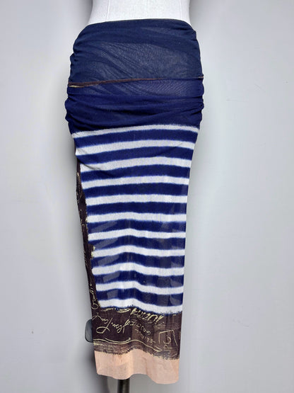 Women Size S (Estimate) Jean Paul Gaultier Blue, White Striped 2 Piece Mesh Set