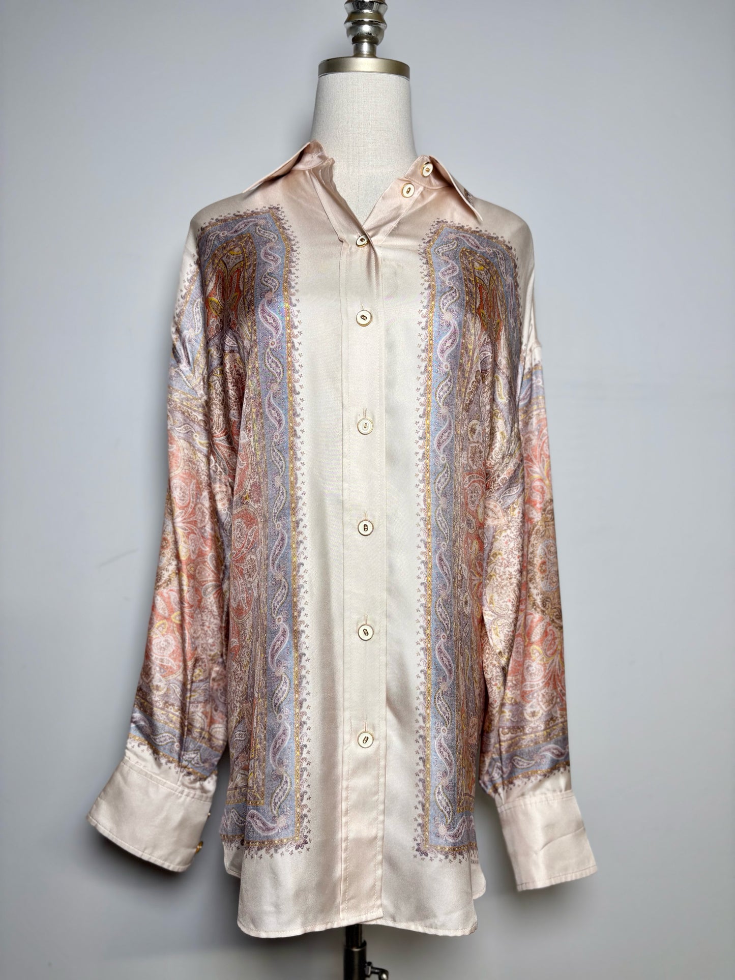 Women Size 3 (10, Large) Zimmermann Multi-Color Floral Print 100% Silk Top