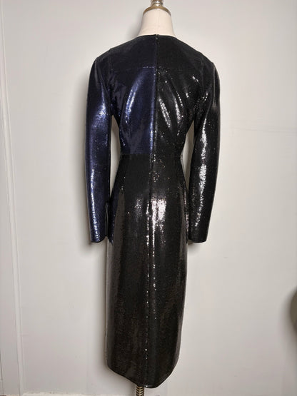Women Size 4 Diane Von Furstenberg Blue, Black Sequins Cocktail Dress