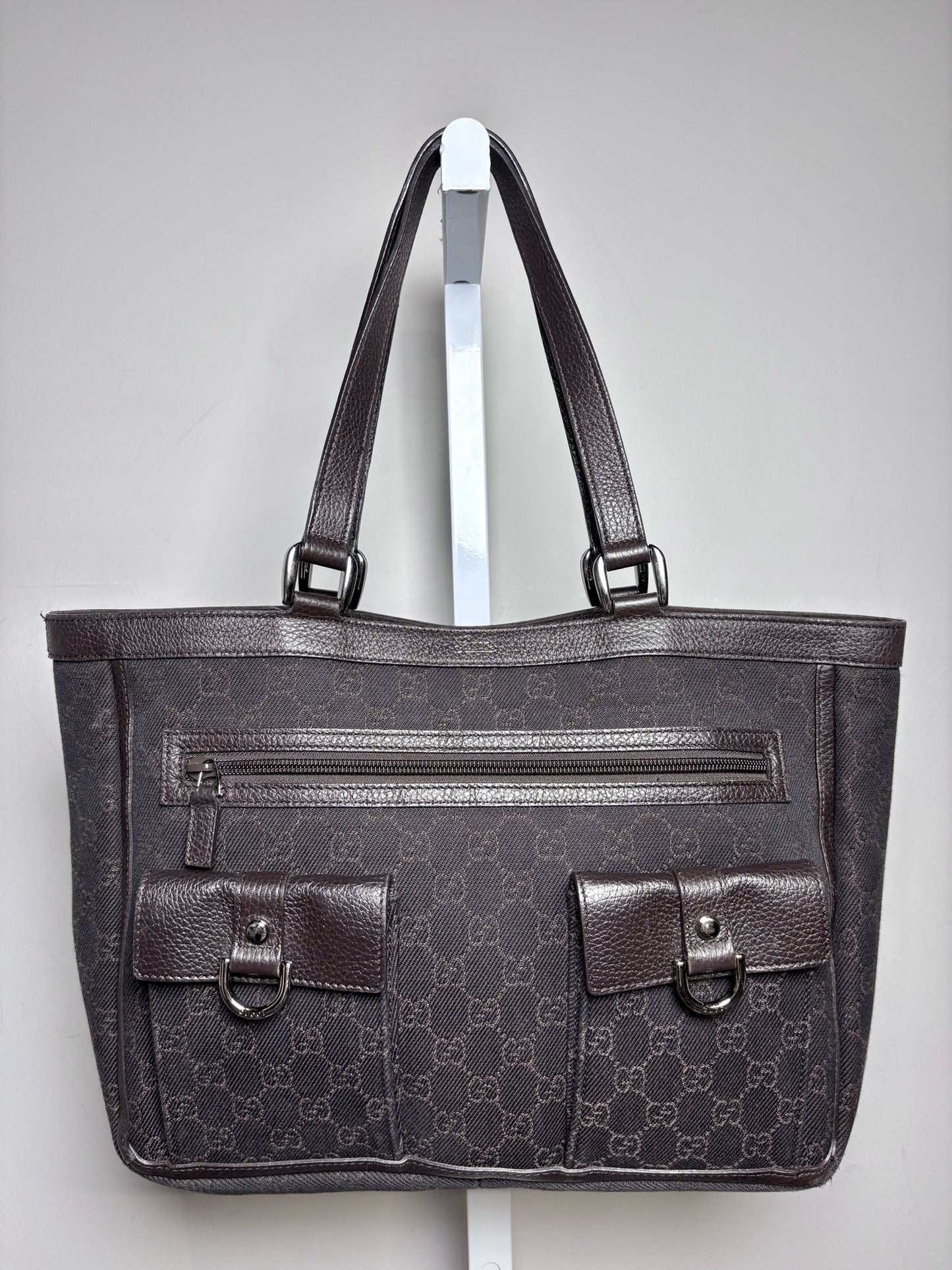 Women's Gucci GG Pocket Monogram Vintage Nylon, Leather Pre-owned Tote