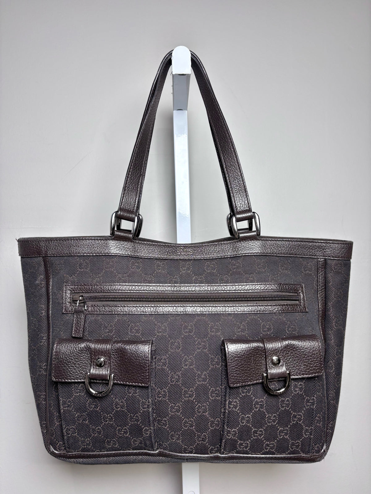 Women's Gucci GG Pocket Monogram Vintage Nylon, Leather Pre-owned Tote