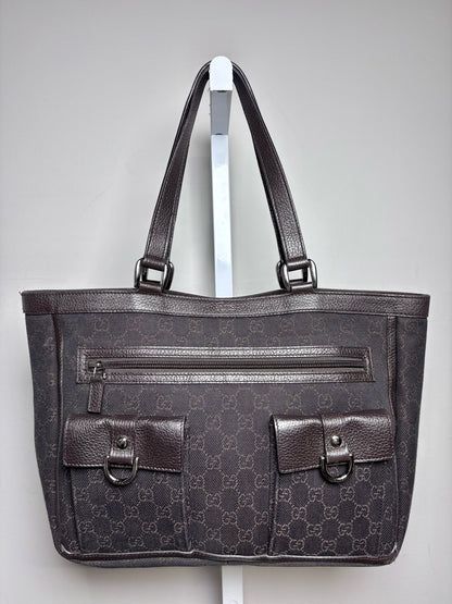 Women's Gucci GG Pocket Monogram Vintage Nylon, Leather Pre-owned Tote