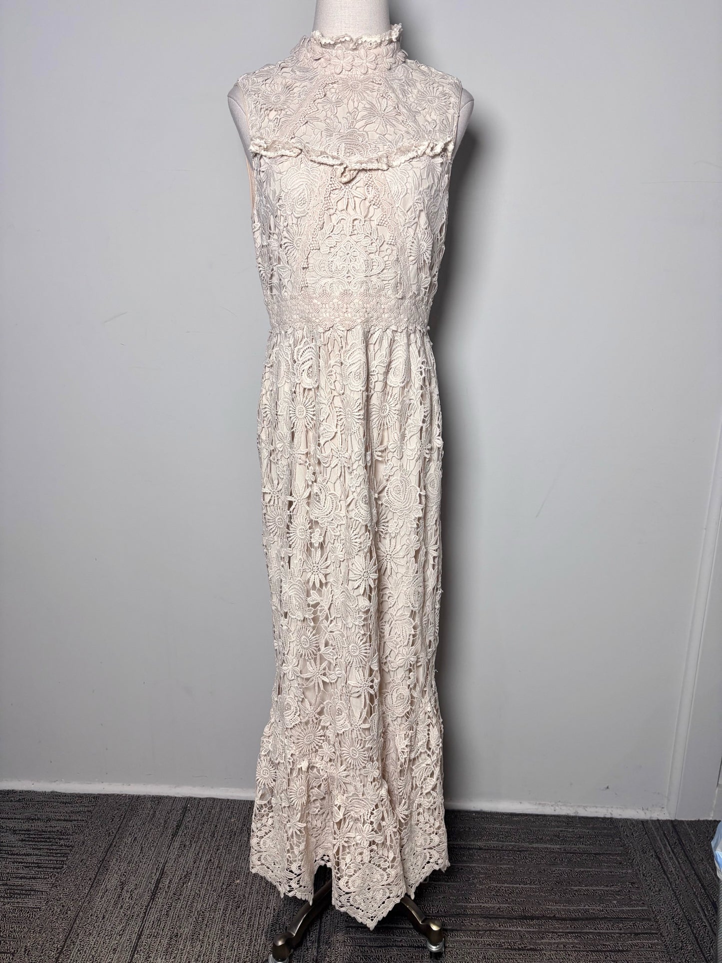 Women Size 6 Anna Sui Cream Lace Maxi Sleeveless Dress