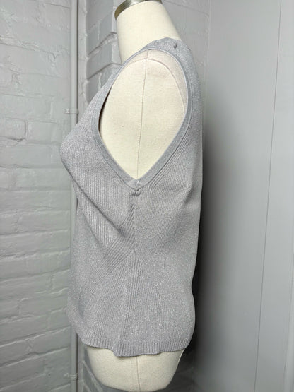 Women Size L Veronica Beard Silver Sparkle Sweater Vest