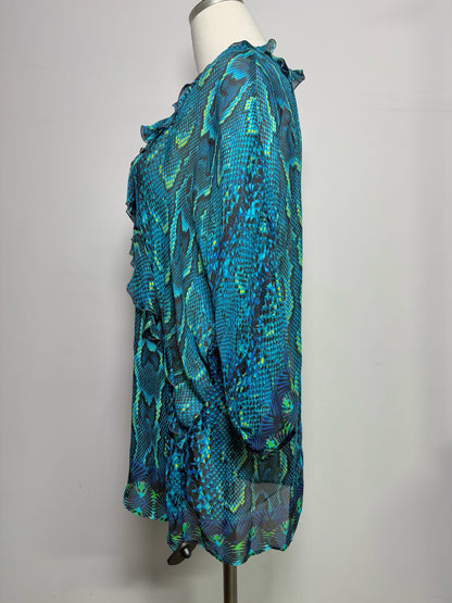 Women Size 48 (10, US) Roberto Cavalli Turquoise Snakeskin Print Blouse