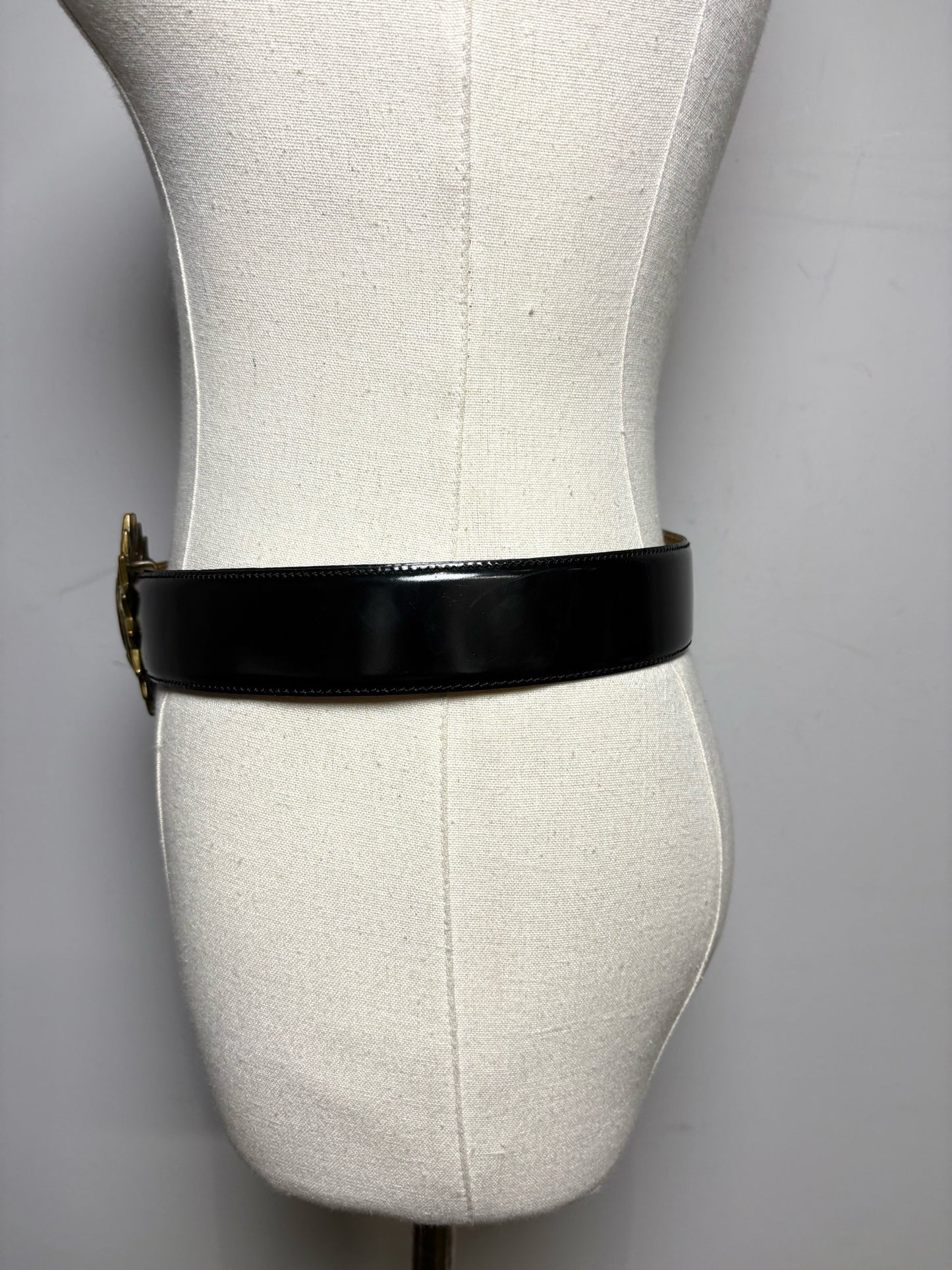 Women Size 44 (US 10) Moschino Black Patent Leather Vintage Pre-Owned Belt