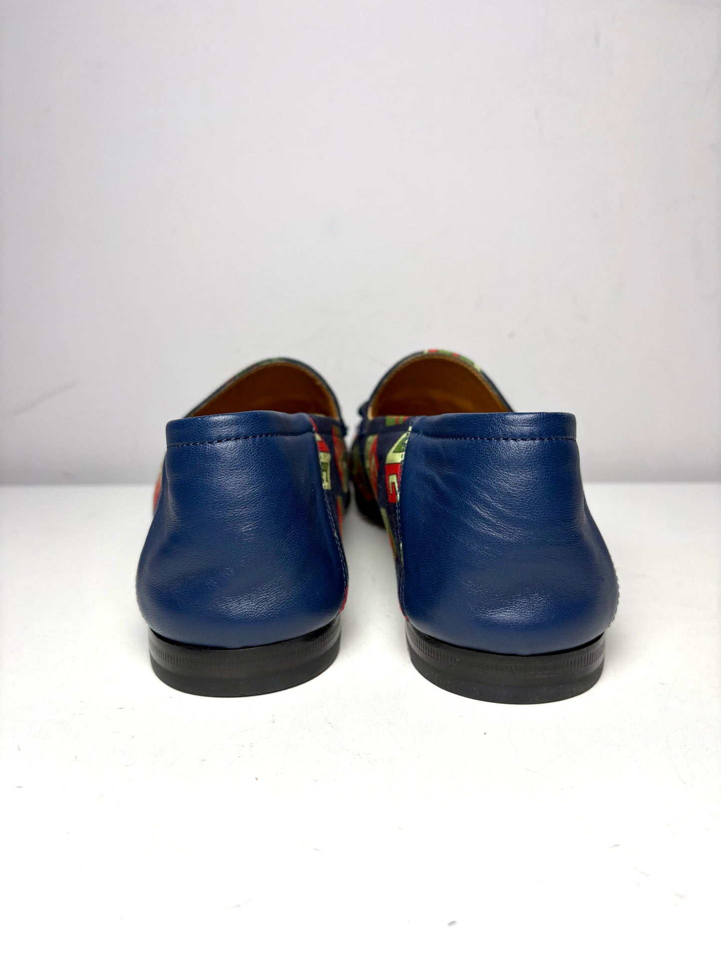 Gucci Brixton GG Blue Satin Print Shoe Sz 8 Men's Loafers NWT Pre-owned