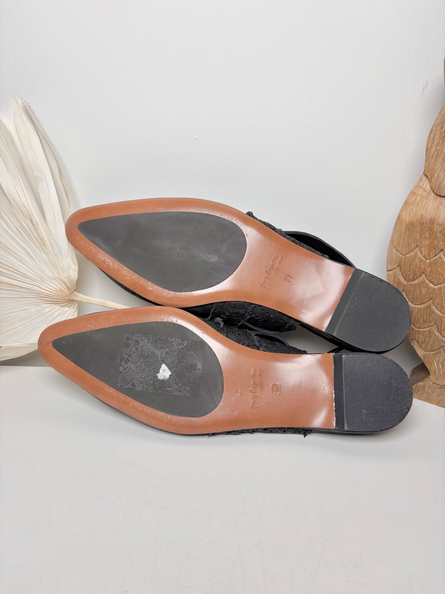 W Shoe Size 8.5 Henry Beguelin Black Leather Cowhide Sandals