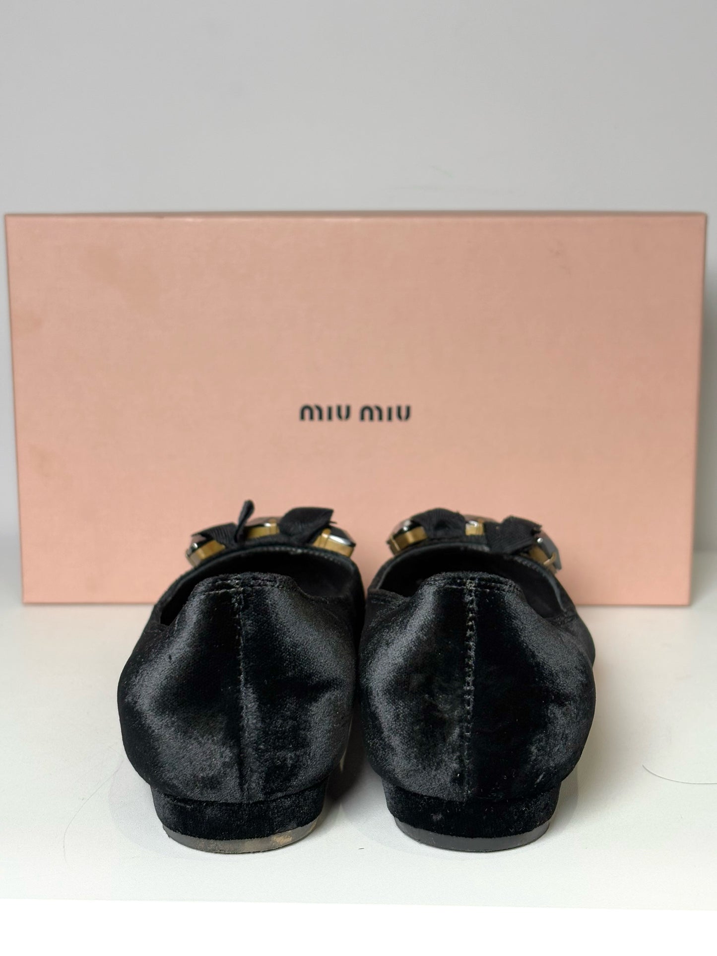 W Shoe Size 38.5 (7.5 US) Miu Miu Black Velvet Jewel Flats