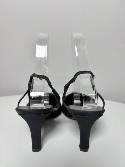 W Shoe Size 38 (7.5 - 8) Chanel Black Nylon Vintage Heels