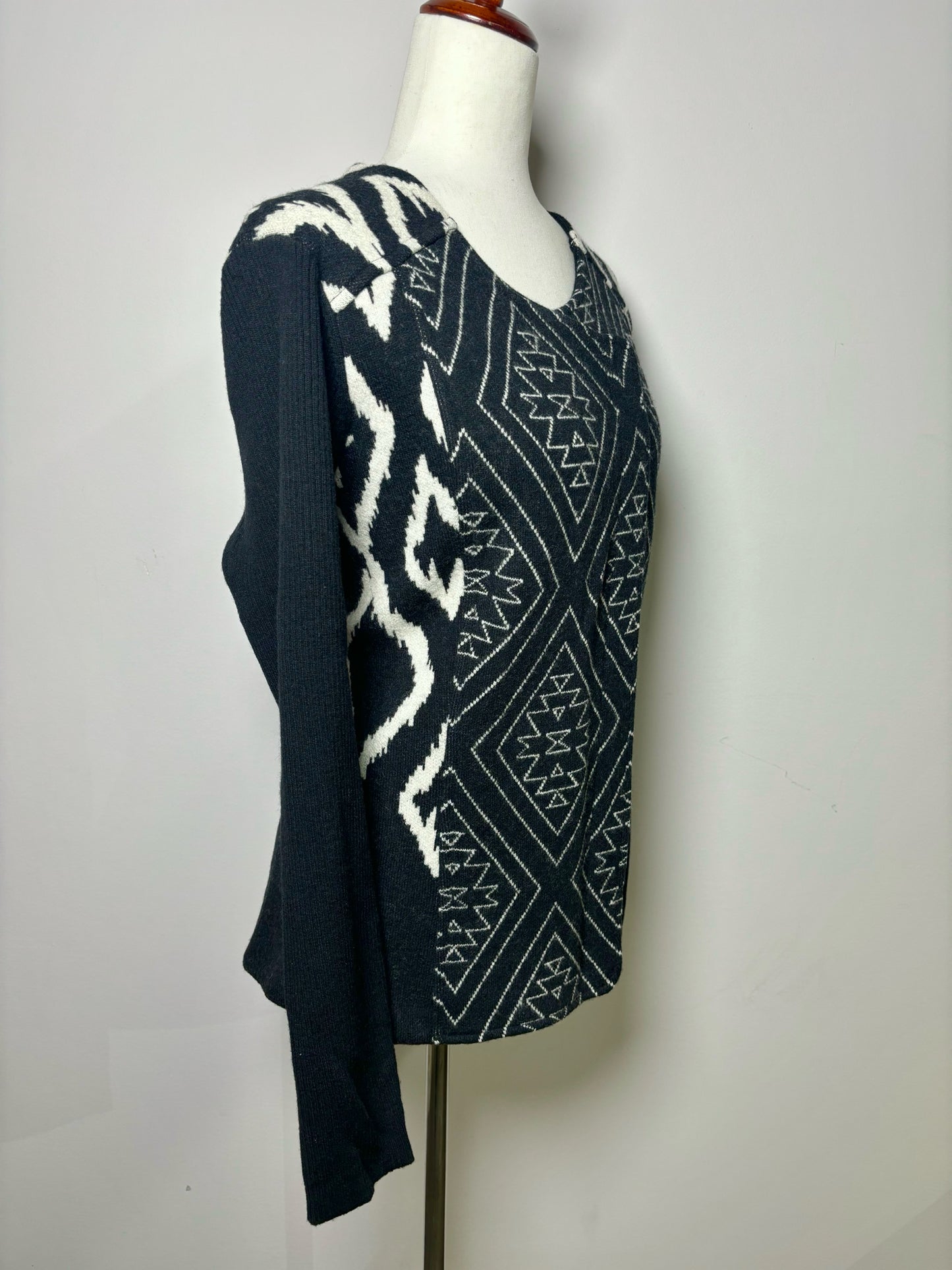 Women Size L Pendleton Black, Gray Print Wool Jacket w/Zipper