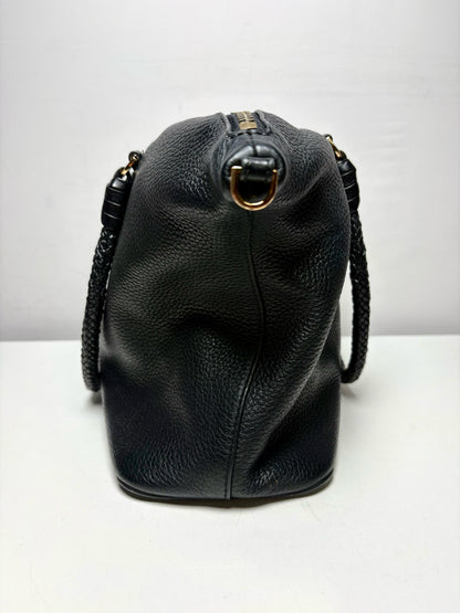 Women's Tory Burch Black Pebble Leather Woven Handle Pre-Owned Shoulder Bag