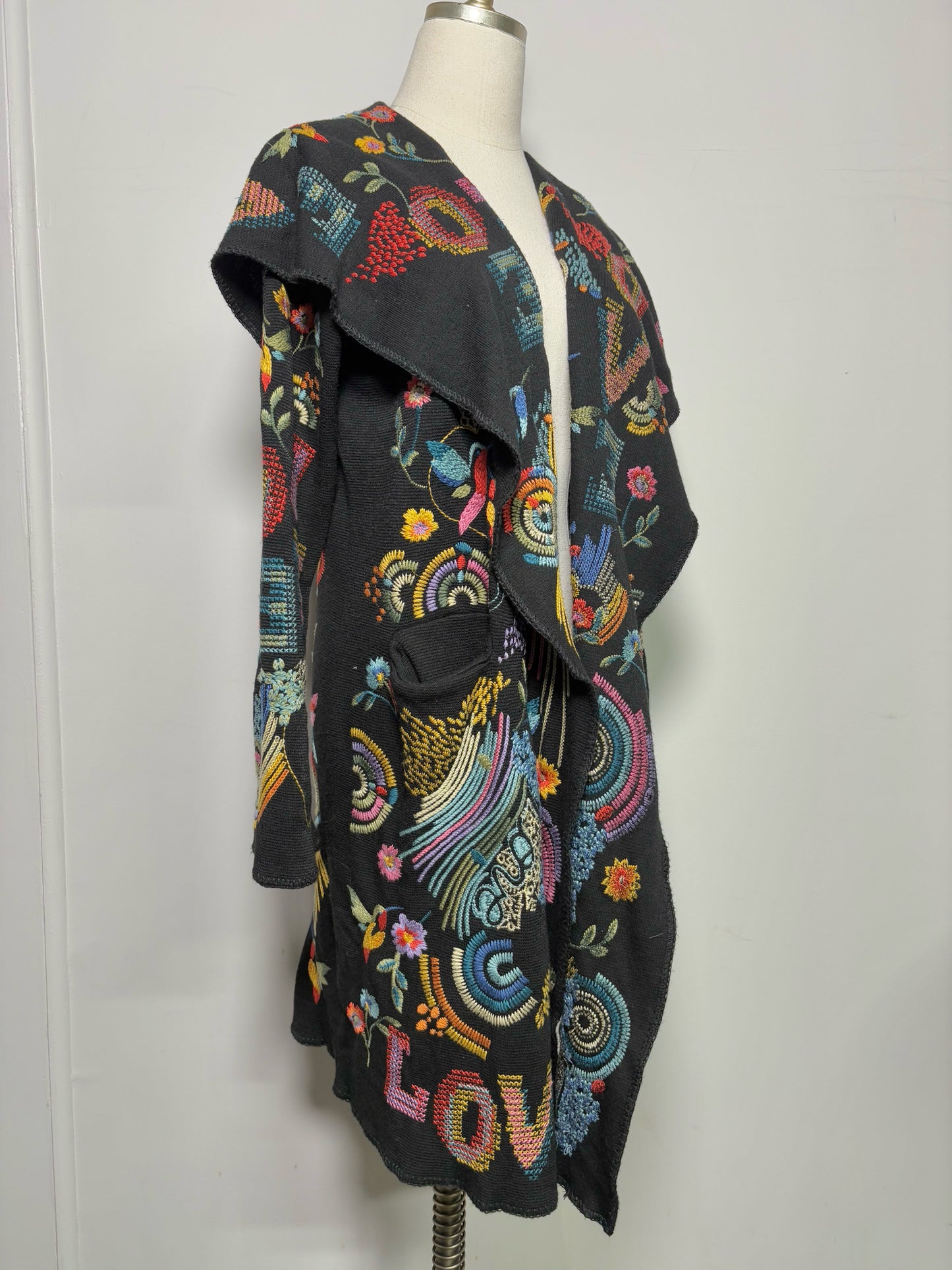 Women Size S "Biya Duster" Johnny Was Black Embroidered Cardigan