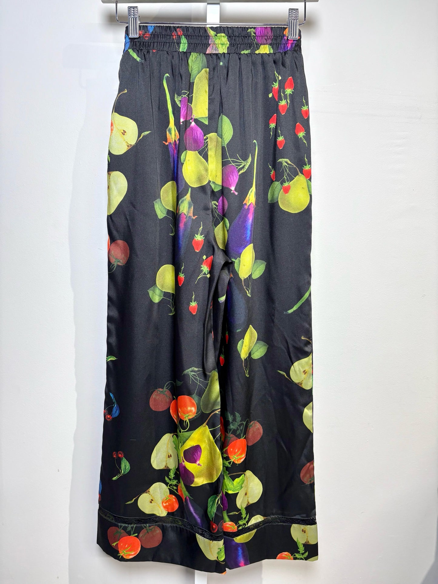 Women Size XS Cynthia Rowley Black Colorful Fruits Pants