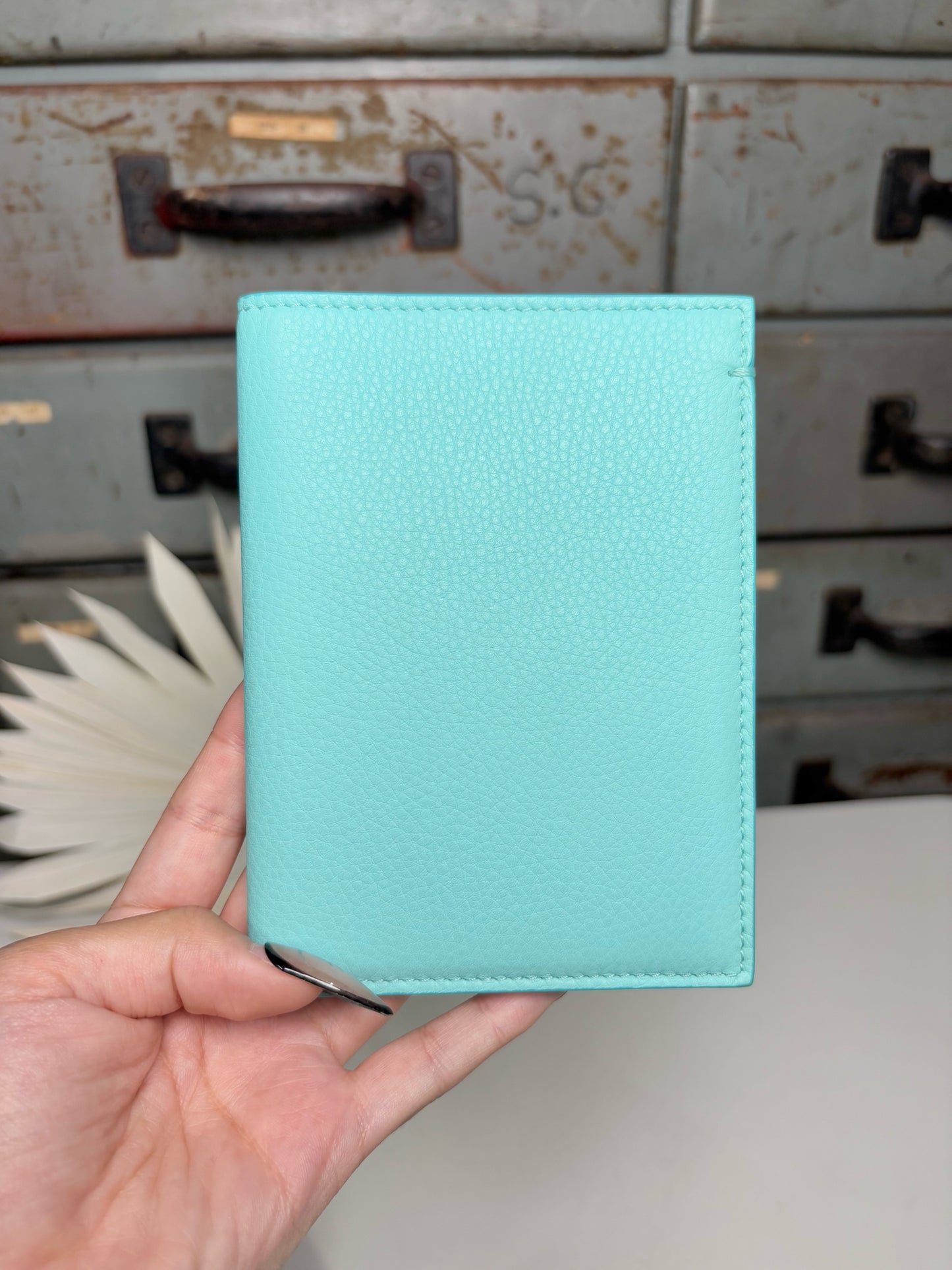 Tiffany &. Co Passport Holder Turquoise/Black Combo Leather