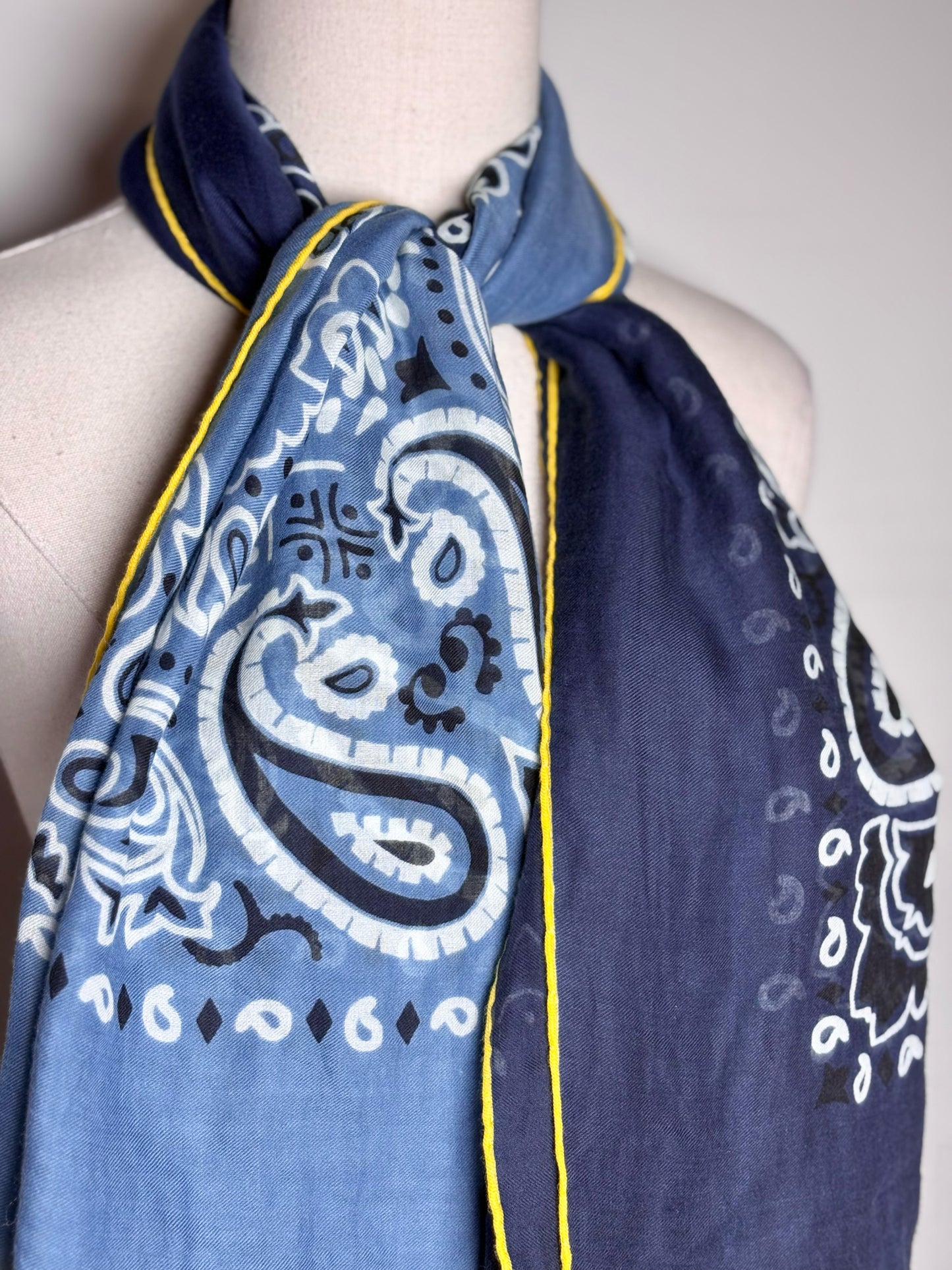 Destin for Crimson Italy Print 100% Cotton Pre-owned Blue & Yellow Scarf