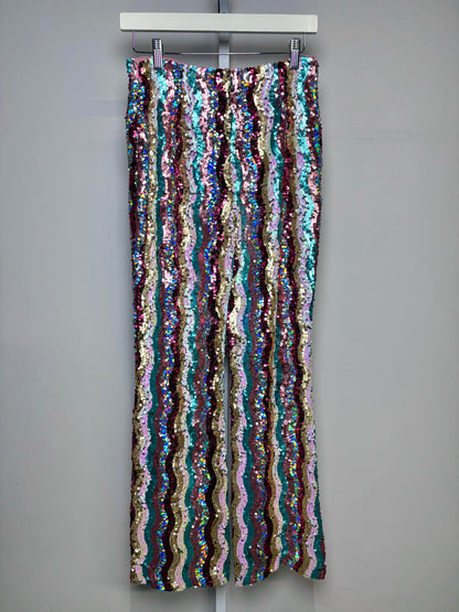 Women Size 4 Free People Multi-Color Sequins Straight Leg Pre-owned Pants