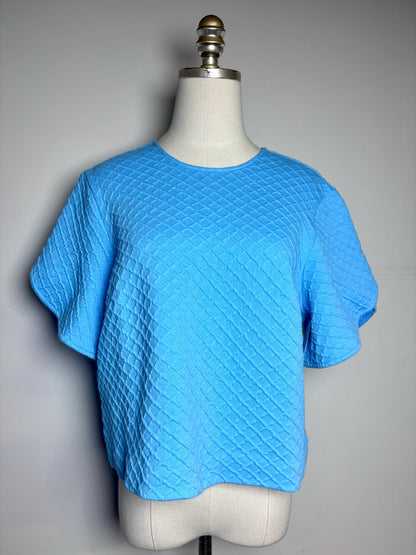 Women Size L Pearl by Lela Rose Sky Blue Textured Knit Women's Pre-owned Top