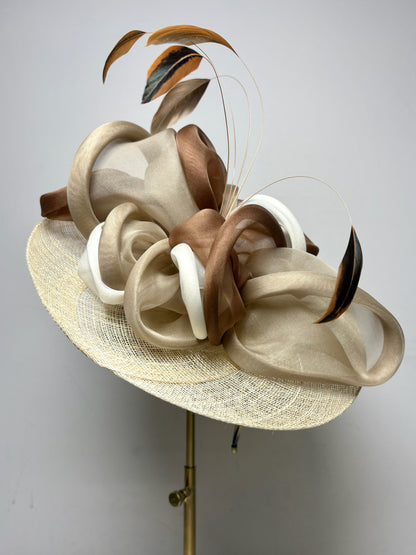 Christine A. Moore Tan Mesh & Rattan Pre-Owned Fascinator Headband Hat