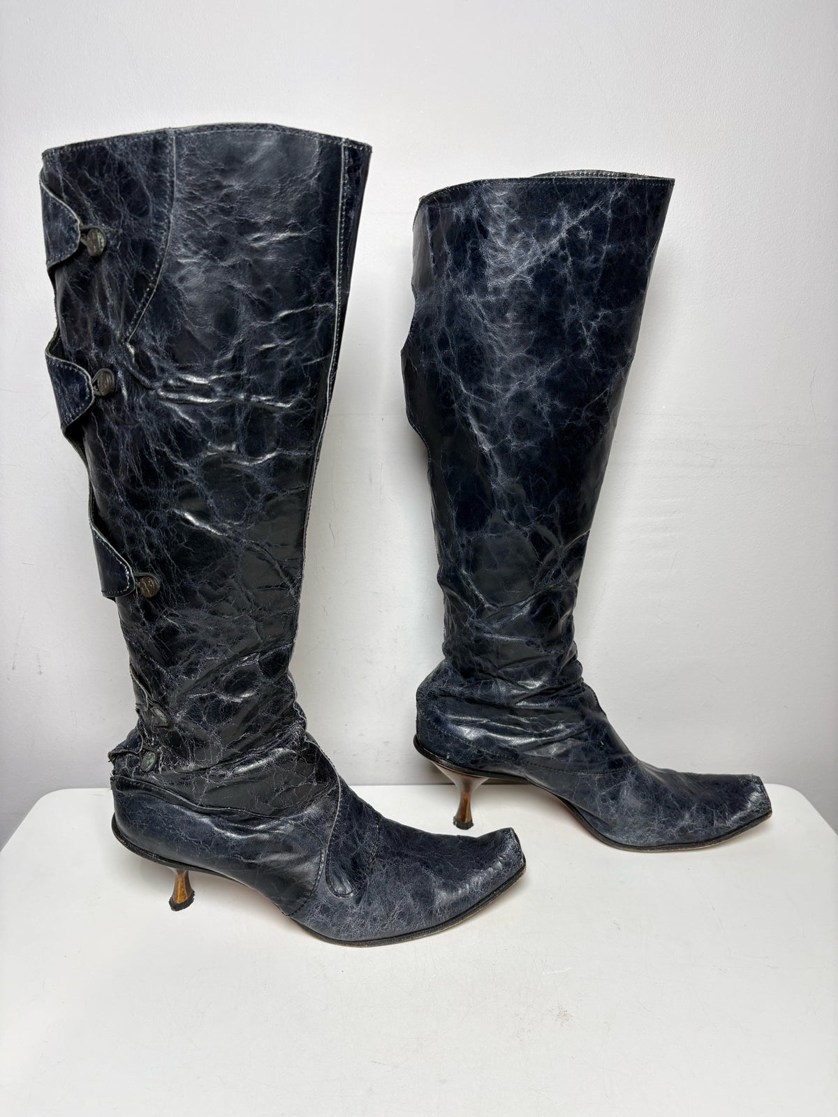 Women's Shoe Size 39 Cydwoq Kappa Deep Navy Leather Rare Pre-Owned Knee-High Boots