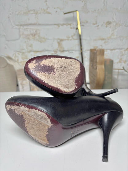 W Shoe Size 37.5 Miu Miu Black Leather Genuine Leather Heels