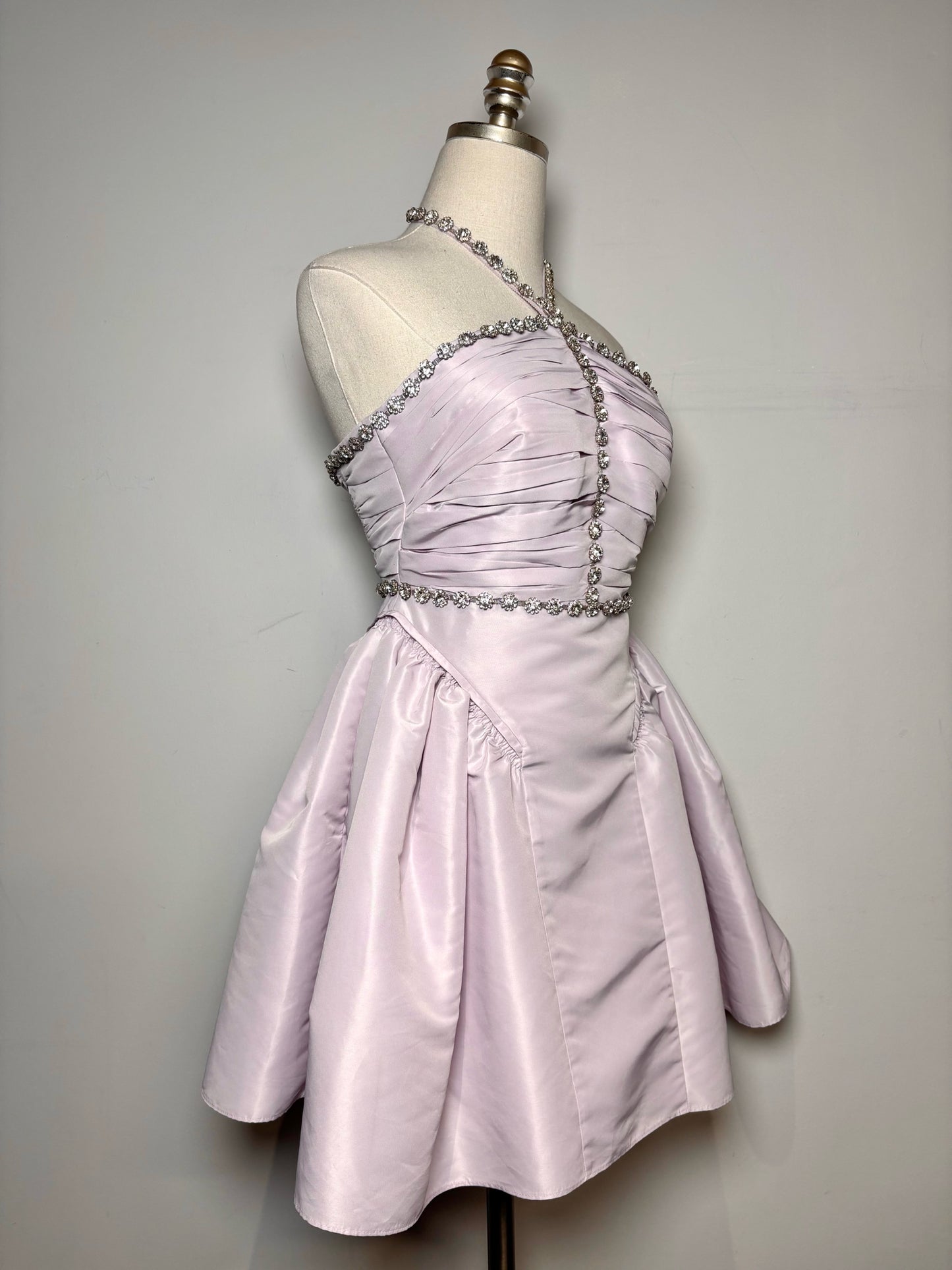 Women Size 2 Self-Portrait Lilac Crystals Pleats 100% Pre-owned Mini Dress