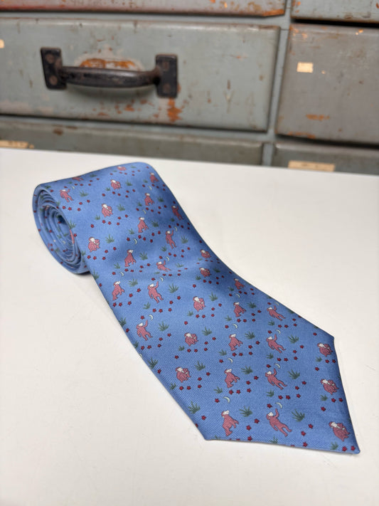 Hermes Blue 100% Silk Monkeys Men's Tie