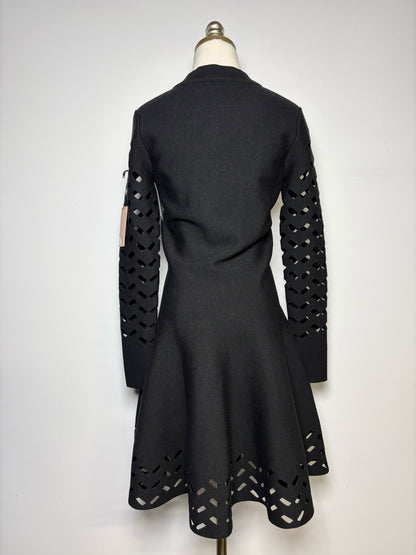 Women Size 42 ( 6 US) Alaia Black Solid Wool Blend NWT Dress