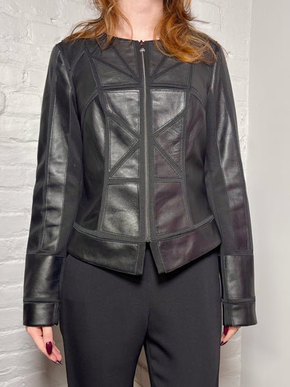 Women Size 4 etcetera Black Solid Leather Jacket