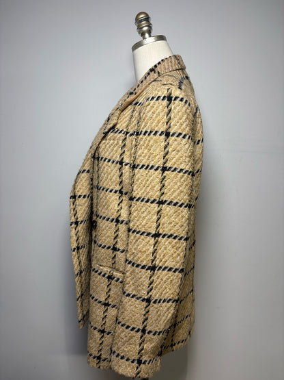 Women Size S Anine Bing Tan & Black Tweed Wool Pre-Owned Double-Breasted Blazer