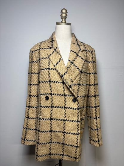 Women Size S Anine Bing Tan & Black Tweed Wool Pre-Owned Double-Breasted Blazer