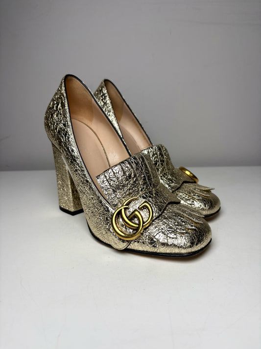 W Shoe Size 36 (5.5/6 US) Gucci Metallic Gold Leather Pre-owned Loafers