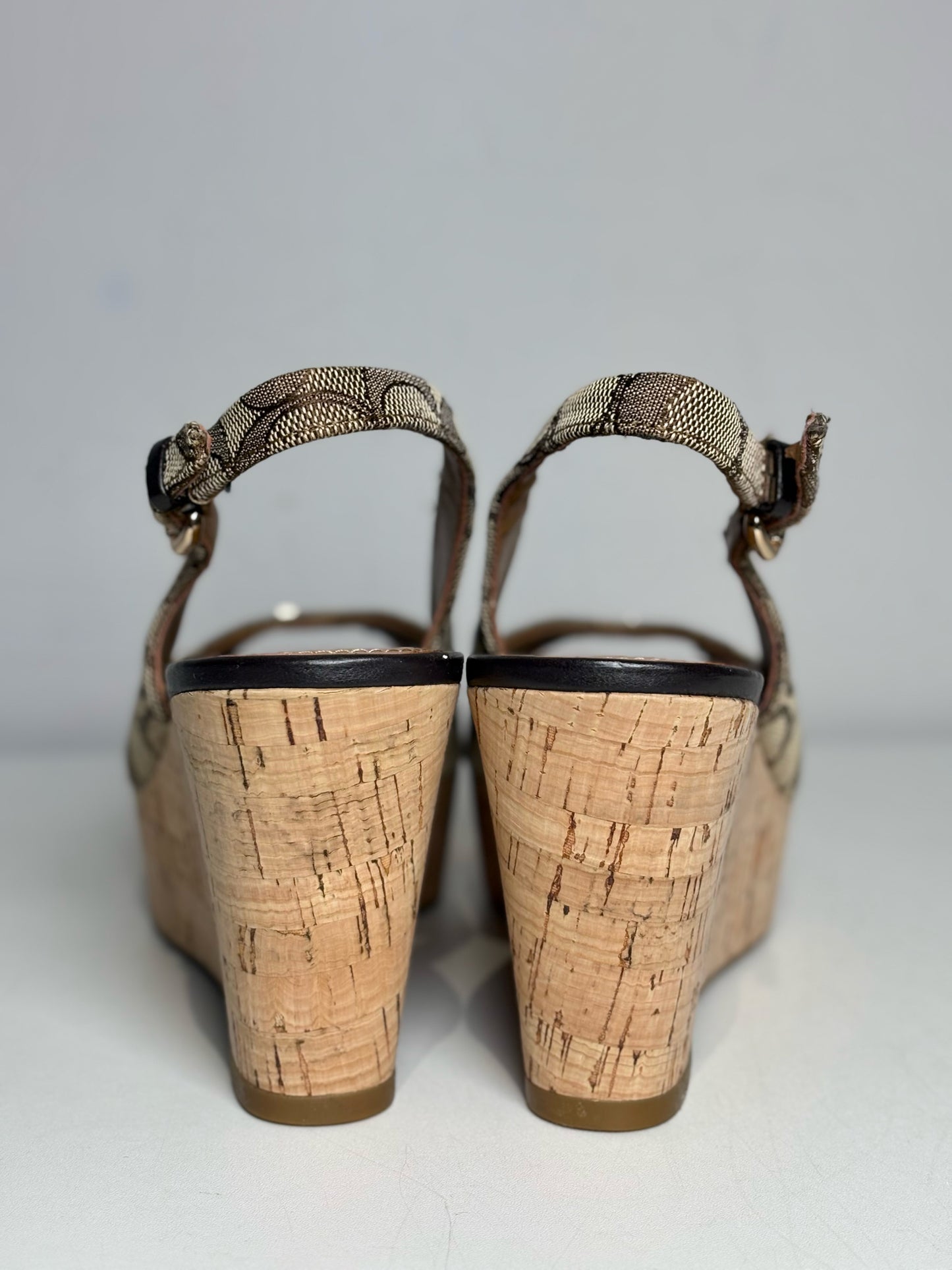 W Shoe Size 6.5 Coach Brown Canvas Cowhide Women's NWOT Wedges