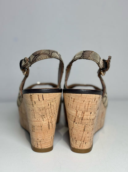 W Shoe Size 6.5 Coach Brown Canvas Cowhide Women's NWOT Wedges